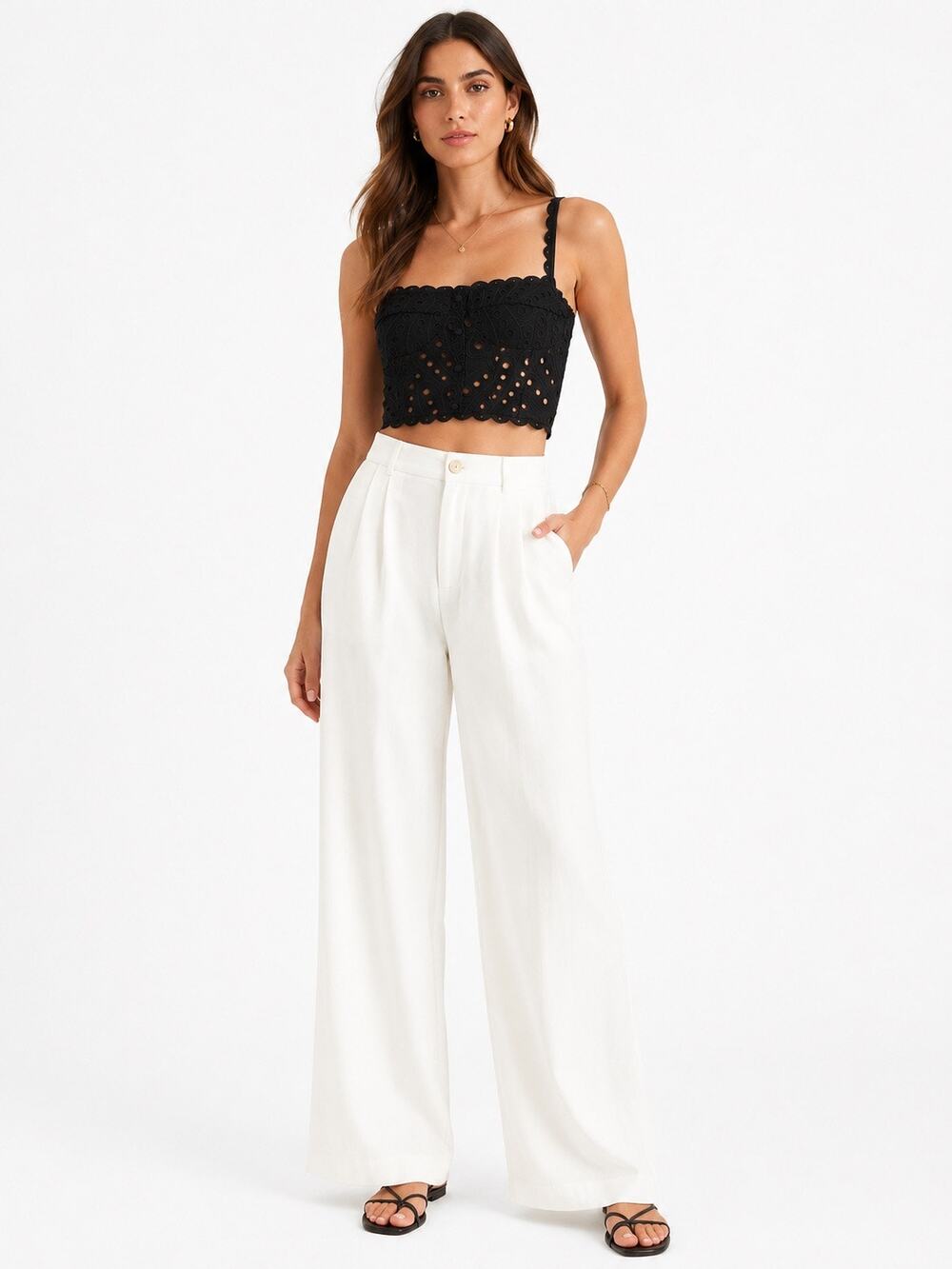 CHARO RUIZ Tessa Lace Cotton Crop Top